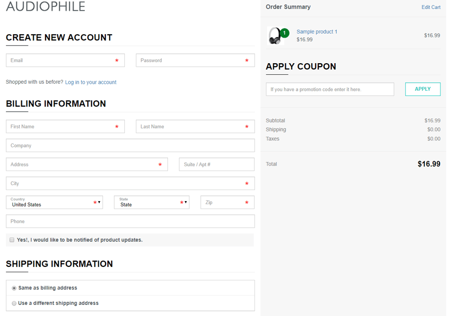 Single-page checkout